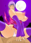  1girl areola ayane ayane[age24] ayane_(doa) big_breasts breasts clothed_female_nude_male dead_or_alive eden_island eiden erect_nipples fucking full_moon gri_gri grown_up high_res highres huge_breasts lips love milf moon night nipples okkanainohitsu outdoor_sex purple_hair sex spread_legs stockings tecmo thick_thighs thong vaginal 