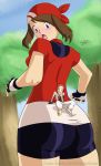  clothed color drawing from_behind giantess looking may on_butt pokemon shrunken_man 