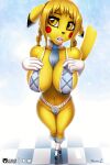  1girl big_ass big_breasts cute lingerie long_ears pikachu platform_shoes schoolgirl seductive tail tailsrulz yellow_hair yellow_skin 
