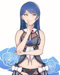 1girl alluring blue_hair cleavage closed_mouth dead_or_alive dead_or_alive_xtreme_venus_vacation green_eyes hand_on_own_face konishiki_(52siki) lipgloss lobelia_(doa) long_hair smile tecmo