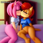  ai_generated amy_rose bed bottomless bottomless_female chipmunk hedgehog mobians.ai no_panties pussy sally_acorn sega sonic_the_hedgehog_(series) squirrel yuri 