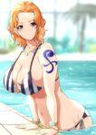 1girl big_breasts bikini blurry_background cleavage female female_focus female_only getting_out_of_pool log_pose looking_at_viewer mature mature_female moriton nami navel necklace one_piece one_piece_film_strong_world orange_hair pre-timeskip pre_timeskip short_hair shoulder_tattoo solo solo_female solo_focus swimming_pool tagme tattoo voluptuous water wet wet_body