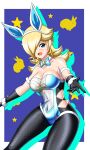 1girl alluring alternate_costume big_breasts big_thighs blue_eyes bowtie breasts bunny_ears bunnysuit cleavage crown earrings female_only gloves hair_over_one_eye irohazakayouth light-skinned_female light_skin long_hair looking_at_viewer mario_(series) nintendo open_mouth platinum_blonde_hair princess_rosalina rosalina simple_background star_earrings super_mario_bros. thick thick_hips thick_thighs thighs tight_fit white_border wide_hips