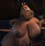 1girl anthro areola big_breasts black_hair breasts common_hippopotamus completely_nude dreamworks edit edited_screencap eyelashes furry gloria gloria_the_hippopotamus half-closed_eyes hippo hippopotamid hippopotamus huge_breasts madagascar madagascar_(series) mammal narrowed_eyes navel nipples nude sexy sexy_body sexy_breasts third-party_edit venjiiart wide_hips