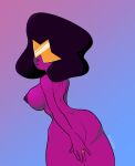 1girl areola ass big_breasts breasts cartoon_network erocoffee female_only garnet_(steven_universe) glasses gradient_background looking_at_viewer looking_back naked_female nipples nude nude_female open_mouth ring sideboob simple_background solo_female steven_universe