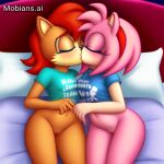 ai_generated amy_rose bed bottomless bottomless_female chipmunk hedgehog mobians.ai no_panties pussy sally_acorn sega sonic_the_hedgehog_(series) squirrel yuri