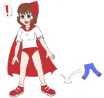  blushing cape embarrassed embarrassed_underwear_female hoodwinked living_clothes no_pants oot94 panties pants pantsless red_cape red_panties red_puckett red_underwear underwear 