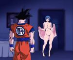big_breasts blue_hair breasts bulma cheating_(relationship) completely_nude dragon_ball dragon_ball_super full_body legs long_legs mature_female nude open_mouth pervert pervert_female pussy sexually_suggestive short_hair son_goku uncensored