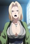 1girl ai_generated ainpai ass_grab big_breasts blonde_hair breasts brown_eyes cleavage female_only high_res long_hair mature mature_female naruto patreon patreon_paid patreon_reward solo_female stable_diffusion tsunade upper_body
