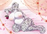  1girl bed big_ass big_breasts chubby cute gray_skin milf posing rose seductive snow_leopard spottedtigress tail white_hair white_skin 