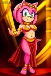  1girl ai_generated amy_rose anthro belly_dancer belly_dancer_outfit female_focus furry furry_female green_eyes hedgehog navel pink_fur rodent sega slave_leia_(cosplay) smile sonic_the_hedgehog_(series) 