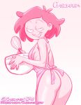 1girl 2022 amphibia asian_female bedroom_eyes chickpea dark-skinned_female disney disney_channel looking_at_viewer milf mrs._boonchuy naked_apron oum_boonchuy pink_background pink_theme short_hair smile straight_hair wedding_ring