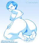 1girl 2022 barefoot big_ass blue_theme breasts bulma_brief buttplug chickpea completely_nude dragon_ball dragon_ball_super earrings fat_ass feet female_only huge_ass kneel looking_over_shoulder milf monochrome nipples nude nude_female sex_toy short_hair soles toes tongue_out