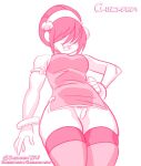 1girl 2022 avatar:_the_last_airbender chickpea clothing dress female_only hair_over_eyes hairband hand_on_hip looking_down low-angle_view medium_breasts monochrome nickelodeon no_panties pink_theme pubic_hair pussy qipao smile stockings straight_hair toph_bei_fong uncensored