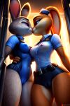  2_girls ai_generated brown_eyes cameltoe disney furry furry_female judy_hopps kissing kissing lola_bunny looking_at_another looney_tunes nipples_visible_through_clothing police_uniform purple_eyes skin_tight yuri zootopia 