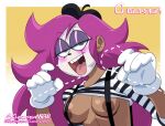  1girl 1girls 2021 bedroom_eyes beret breasts cartoon_network chickpea colored dark-skinned_female enid facepaint female_only invisible_penis long_hair makeup mime mime_enid nipples ok_k.o.!_let&#039;s_be_heroes purple_hair simple_background tongue_out yellow_background 