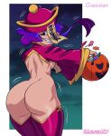 1girl 2020 ass back big_ass blue_hair bouncing_ass capcom chickpea clothing colored cosplay darkstalkers female_only glitch_techs halloween halloween_bucket halloween_costume huge_ass jiangshi looking_back looking_back_at_viewer miko_kubota mooning nickelodeon no_pants simple_background small_breasts smile stockings thick_thighs twerking wide_hips zombie