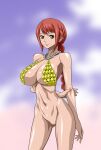  1girl alluring athletic_female big_breasts bikini breasts chainmail_bikini cleavage female_abs female_focus fit_female long_hair naked_from_the_waist_down nel-zel_formula one_piece pink_hair rebecca_(one_piece) swimsuit 