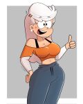  1girl 1girl aged_up autart clothed light-skinned_female lincoln_loud linka_loud nickelodeon older standing the_loud_house thumbs_up white_hair wide_hips 