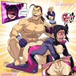  1boy 1girl 2021 anal anal_penetration anal_sex anus ass barefoot big_breasts big_penis black_hair bodysuit breasts brown_hair capcom chickpea colored dan_hibiki defeated dialogue doggy_position elbow_pads emoji english_text exposed_breasts eyepatch feet gloves humiliation instant_loss_2koma juri_han lube male male/female mma_gloves muscle nipples penis plap ponytail purple_bodysuit purple_gloves pussy simple_background speech_bubble straight street_fighter street_fighter_v surprise_buttsex surprised taunt text toes torn_clothes twin_tails uncensored yellow_background 