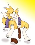  1_anthro 1_female 1_female_anthro 1_girl 3_fingers 3_toes anthro anthro_canine anthro_fox anthro_vixen arm_warmers black_nose black_toenails breasts canine closed_eyes detached_sleeves female female_anthro female_anthro_fox female_renamon fox full_body fur nude solo source_request tail toenails vixen white_fur yellow_fur yin_yang 