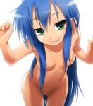  blue_hair green_eyes izumi_konata lucky_star mole naughty_face nipples nude oppai pussy small_breasts 