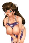  animated animated_gif apron areola areolae big_breasts blue_eyes blush breast_squeeze breasts brown_hair gif hair hair_ornament large_breasts long_hair looking_at_viewer nipples no_bra open_mouth panties ranma_1/2 sakuradou solo standing ukyo_kuonji white_background 