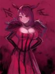  1girl big_breasts breasts cleavage fur_trim hands_on_hips horns large_breasts looking_at_viewer maou_(maoyuu) maoyuu_maou_yuusha otorih red red_eyes red_hair sketch solo 