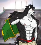  male muscle partially_clothed pecs solo wolf 
