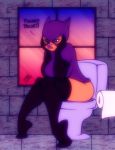 animal_ears assesina bathroom batman_(series) boots bottomless cat_ears catwoman dc_comics funny gloves lipstick mad mask purple_eyes selina_kyle solo toilet