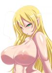 big_breasts blonde blonde_hair blush breasts breasts_bigger_than_head green_eyes hips kinbou_sokai konmori_(kinbou_sokai) large_breasts long_hair lotte_no_omocha! mercelida_ygvar milf nipples pointy_ears pout upper_body white_background wide_hips