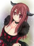1girl :/ breasts cleavage dress horns huge_breasts maou_(maoyuu) maoyuu_maou_yuusha red_eyes red_hair snowing solo tsukiya_(joan) tsukiya_(pixiv838973)