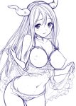 1girl babydoll bare_shoulders big_breasts blush breastless_clothes breasts choker crotchless_panties fake_horns frilled_panties frills hairband horns large_breasts light_smile lingerie long_hair looking_at_viewer maou_(maoyuu) maoyuu_maou_yuusha monochrome navel nipples oryou panties sketch solo underwear white_background 