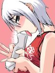  1girl another_code another_code_r ashley_mizuki_robbins black_eyes cing lowres nintendo oekaki open_mouth phallic_symbol saliva sexually_suggestive solo tank_top tongue trace_memory ui_(fuugetsuin) white_hair wii 