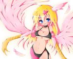  1girl blonde_hair blue_eyes blush breasts claws cleavage duel_monster feathers female hair_ornament hair_ornaments happy harpie_girl harpy heart heart_hair_ornament long_hair monster_girl navel open_mouth pink_wings smile solo underboob utubo25 wings yu-gi-oh! yuu-gi-ou yuu-gi-ou_duel_monsters 