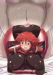  1girl big_ass bodysuit breasts buttjob censored doggy_position fat_man high_res huge_ass huge_breasts inverted_nipples large_areolae open_mouth original penis puffy_nipples red_eyes red_hair shimejix 