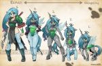 anthro aqua_eyes armband armor armour blue_eyes blue_hair boots changeling chart chart_(mlp) claws clothing collar crown cute equine eye_shadow female friendship_is_magic furry green_eyes grey_body grey_skin hooves horn human humanized insect jacket leggings looking_at_viewer my_little_pony my_little_pony_generation_4 necklace pony queen_chrysalis segmented_abdomen shepherd0821 shoes simple_background solo sword tail text transformation weapon wings