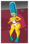  1female 1girl big_breasts blue_hair blush bursting_breasts detnox flippers leotard looking_at_breasts marge_simpson milf one-piece_swimsuit swimsuit the_simpsons underwater white_leotard white_swimsuit yellow_skin 