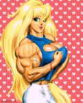 1girl beautiful_muscle_girl_tetsuko_(webcomic_series) big_breasts blonde_hair boob_window clothes dcmatthews green_eyes muscle muscular_female tetsuko_breckenridge