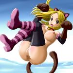  1girl animal_ears anus areola areola_slip bare_shoulders bell big_breasts blonde_hair blush breasts brown_eyes cat_ears cat_tail censored center_opening cleavage fairy_tail huge_breasts large_breasts long_hair lucy_heartfilia nekomimi nipple_slip nipples no_bra onoe open_mouth oppai pantyhose pussy rudo smile solo tail tattoo thighhighs unzipped vagina wristband yellow_eyes zipper 