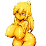  1girl breasts fukurou_(owl222) goo_girl huge_breasts looking_at_viewer monster_girl nipples nude original pointy_ears simple_background solo white_background yellow_eyes 