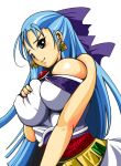 artist_request big_breasts blue_hair blush boots breast_grab breasts dragon_quest dragon_quest_v earrings flora_(dq5) flora_(dragon_quest) flora_ludman gloves grabbing green_eyes jewelry large_breasts long_hair nera_briscoletti nipples ribbon smile sweat