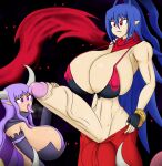 1girl 2_girls balls big_breasts big_breasts big_penis bimbo bitch breasts clothed clothing dark-skinned_female disgaea disgaea_d2 erection fully_clothed futanari futanari_on_female gigantic_breasts gigantic_penis huge_breasts huge_cock humanoid hyper_breasts laharl laharl-chan large_penis light-skinned_futanari light_skin massive_breasts necrobern nippon_ichi_software pale_skin partially_clothed penis slut standing succubus_(disgaea) tongue tongue_out whore