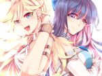 2girls :d adjusting_hair blonde_hair blue_eyes bust choker eyeshadow hair long_hair makeup multicolored_hair multiple_girls open_mouth panty_&amp;_stocking_with_garterbelt panty_anarchy signature smile stocking_anarchy two-tone_hair westxost_(68monkey)
