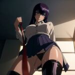  1girl busujima_saeko legs long_hair panties school_uniform sexually_suggestive sexy_pose skirt uniform 