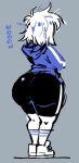 1girl ahoge arms_crossed ass ass_focus back_view battle_for_battle_for_dream_island battle_for_bfdi battle_for_dream_island bfdi big_ass black_pants black_shorts blue_hair blue_hoodie blue_text bubble_ass bubble_butt clothed clothed_female crossed_arms fanny_(bfdi) grey_background hoodie huge_ass kint kinto_bean messy_hair object_shows shorts sneakers text the_power_of_two unnaturally_white_skin white_hair white_shoes white_skin white_sneakers white_socks