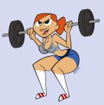  1girl bigtyme black_eyes breasts buntail cleavage exercise orange_hair pe_teacher ponytail robotboy short_hair smile solo sweat wide_hips 