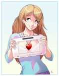  1girl blue_eyes bra brown_hair eyelashes heart heart_necklace jewelry lips long_hair louis_lloyd-judson louistrations necklace nintendo original solo tablet underwear wii_u x-ray_vision 