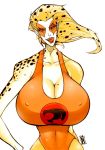  big_breasts blonde_hair breasts cheetara hexamous huge_breasts large_breasts lipstick pointy_ears red_eyes swimsuit thundercats tongue 