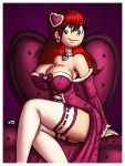  big_breasts bow breasts cleavage dress ear_piercing earrings foster&#039;s_home_for_imaginary_friends frankie_foster green_eyes heart innocenttazlet jewelry long_hair necklace piercings red_hair smile solo stockings valentine 